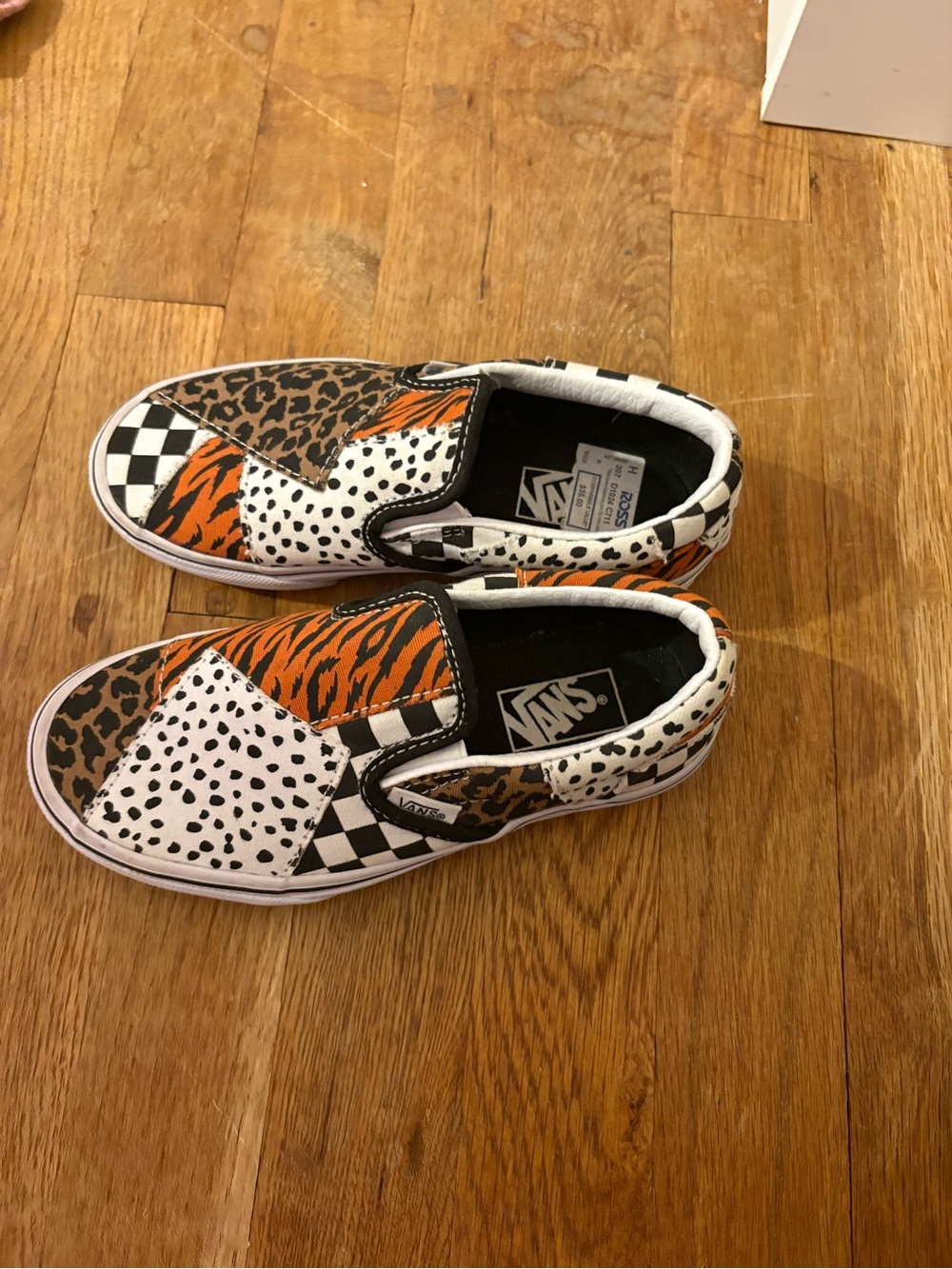 Vans Kids Patchwork Animal & Checkerboard Slip-On - Orange/Black/White